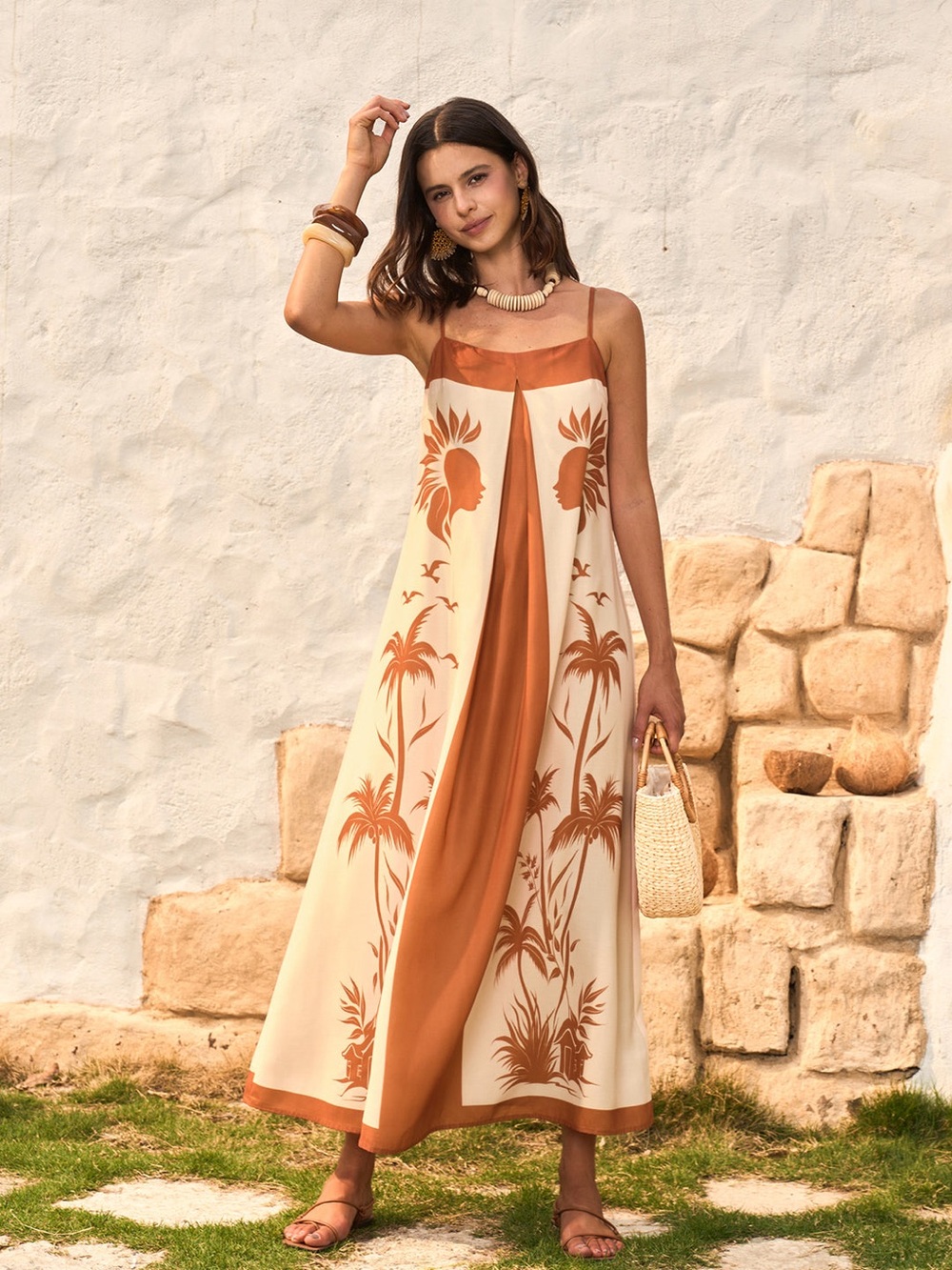 Commense Contrast Panel Boho Print Cami Dress - Size XS